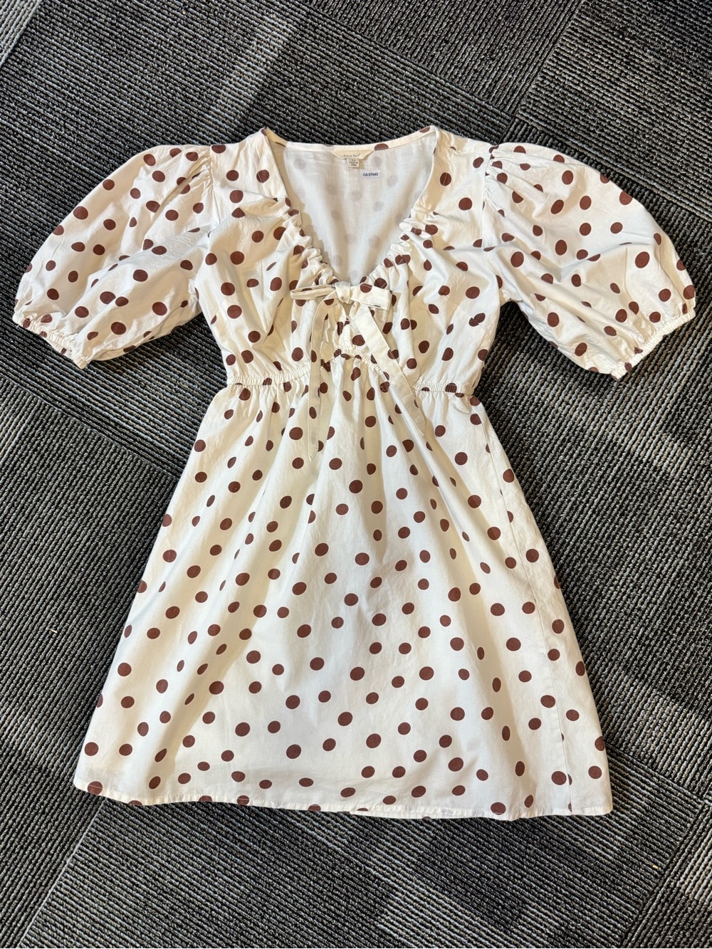 Cream Polka Dot Puff Sleeve Casual Dress